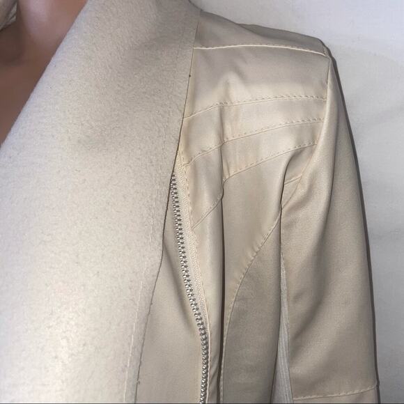 Cream/Vanilla colored jacket pleather draped open front asymmetrical zip SZ Sm - Picture 12 of 13